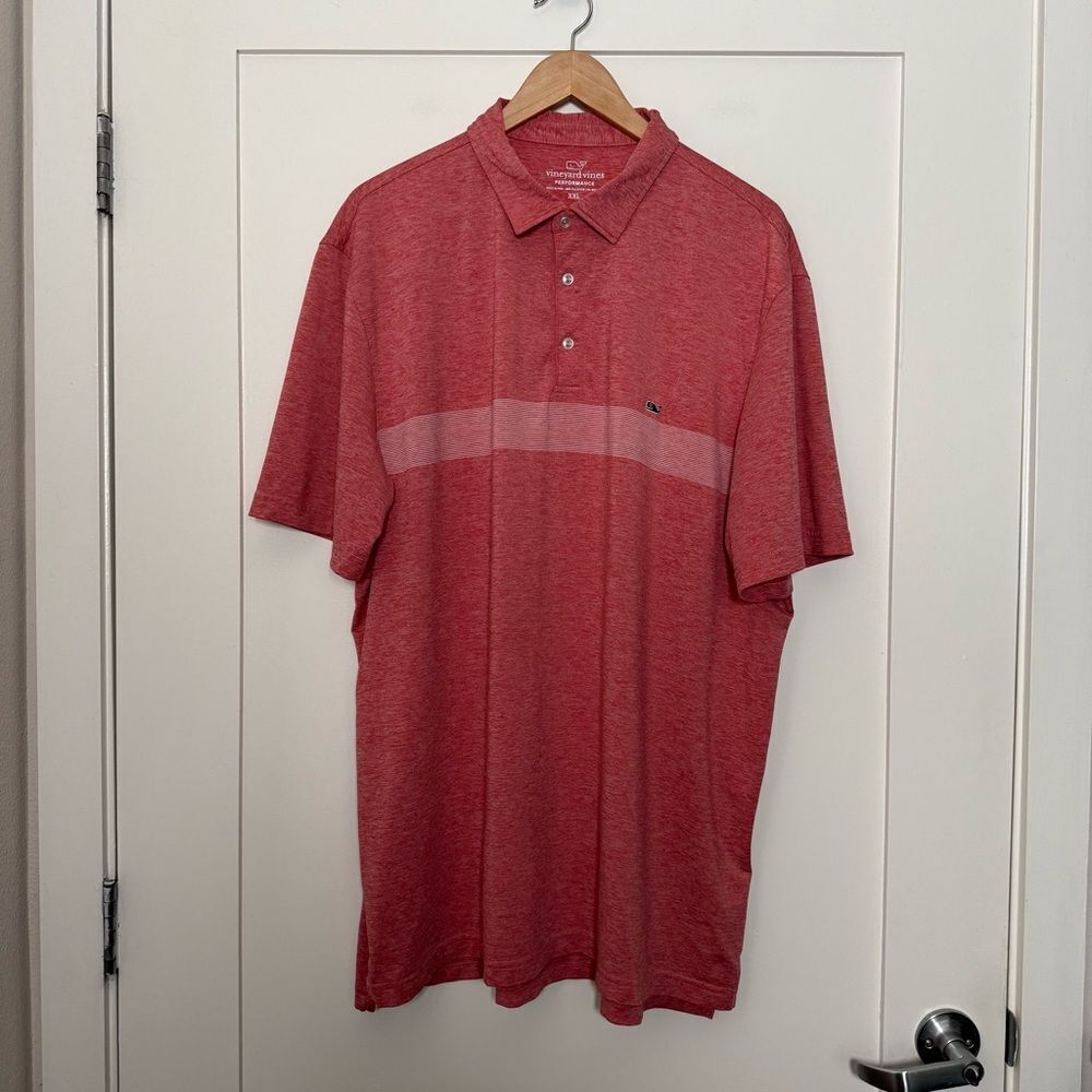 Vineyard Vines Performance Polo Shirt Mens Sz XXL Red Striped Golf Logo Stretch